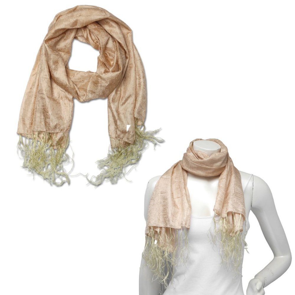 Silk Blend Textured Scarf Shawl Wrap Tassels Gold Yellow